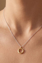 Delicate Chain Two Tone Twisted Circle Pendant Necklace Silver Gold