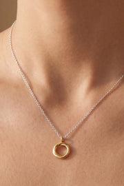 Delicate Chain Two Tone Twisted Circle Pendant Necklace Silver Gold