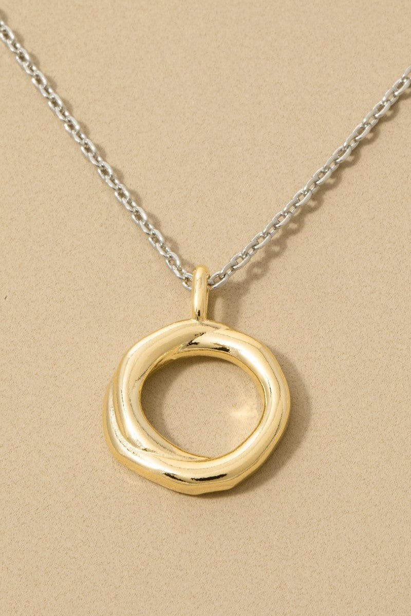 Delicate Chain Two Tone Twisted Circle Pendant Necklace Silver Gold