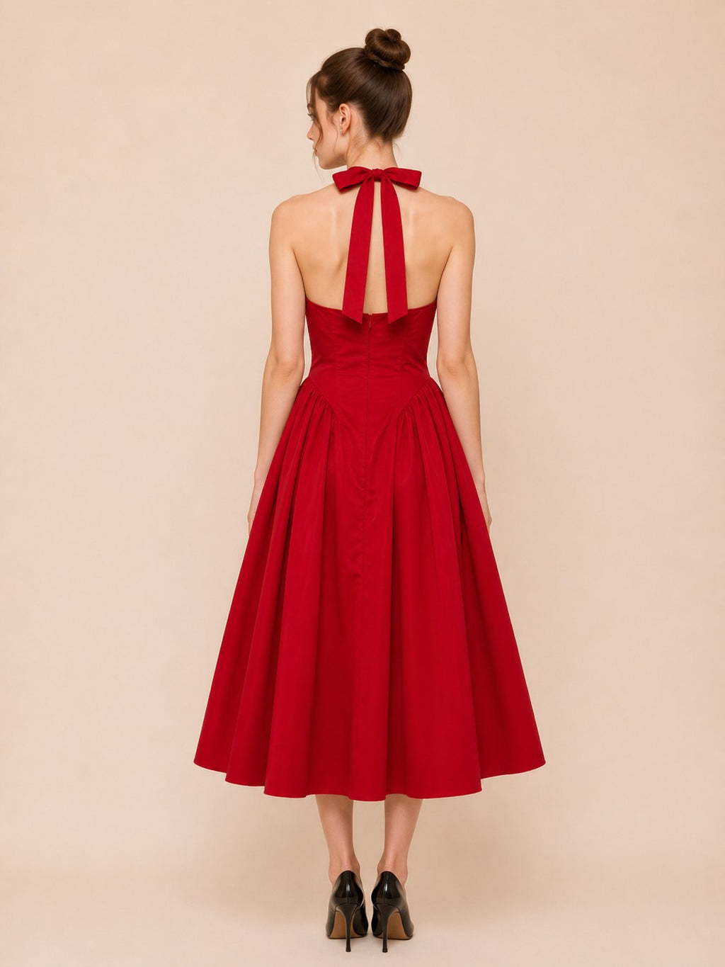 Sleeveless Halter Midi Dress Red