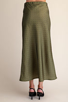 High Waist Polka Dot Print Satin Midi Skirt Olive