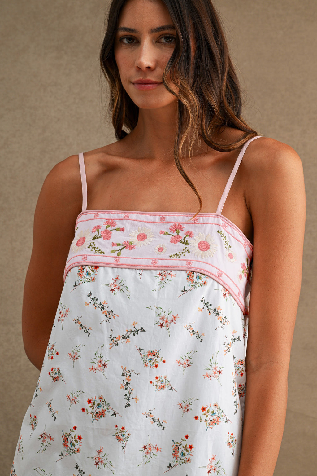 Sleeveless Pretty Contrast Floral Print Mini Dress Pink