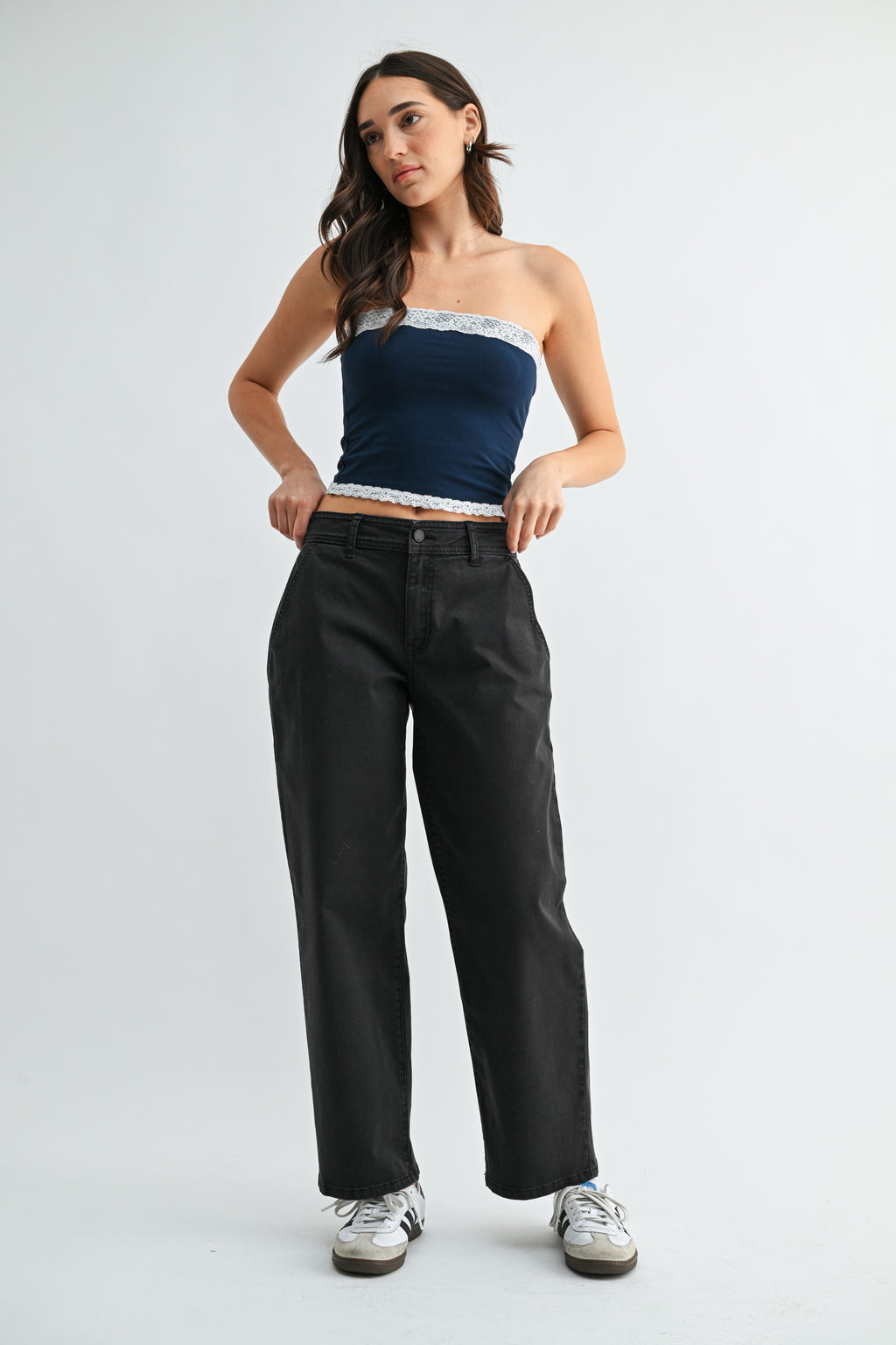 High Rise Twill Barrel Jeans Black