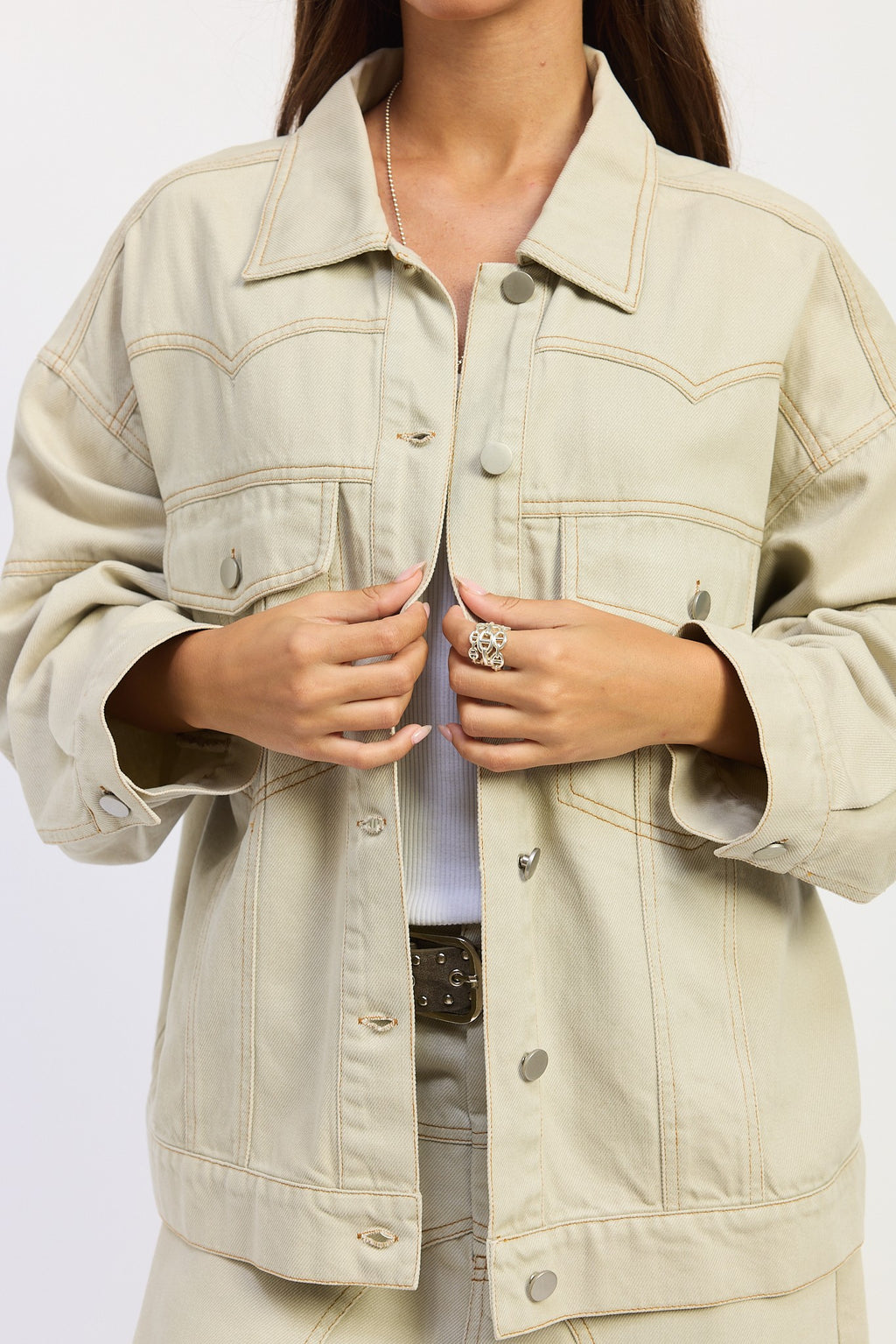 Long Sleeve Oversized Button Down Jacket Grey