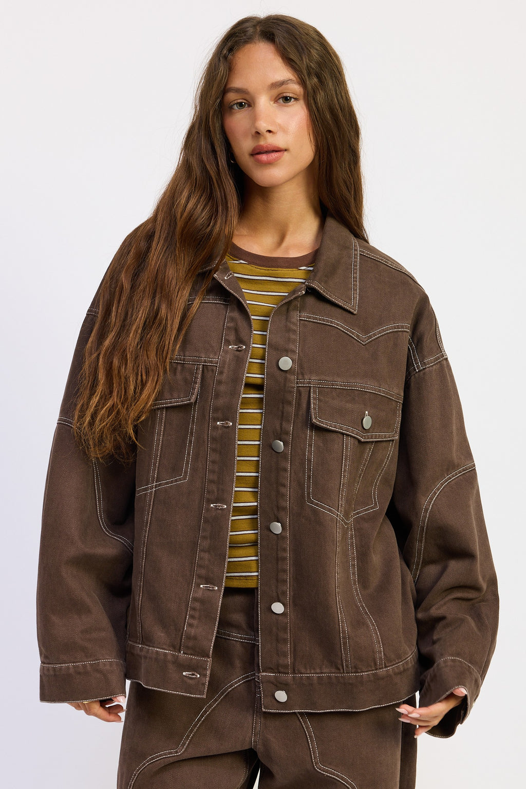 Long Sleeve Oversized Button Down Jacket Brown