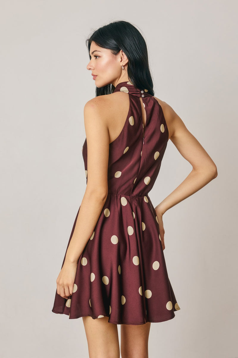 plum mini dress Helen Sleeveless Halter Polka Dot Print MEDIUM loop:alenaeyeletlace Spicy Thai Salad with May be worn with Color:Blue and Black