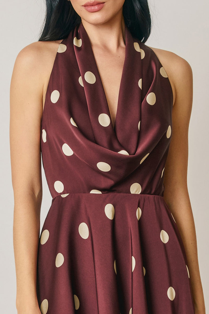 plum halter dress Helen Sleeveless Polka Dot Print Mini MEDIUM RCT-Nicole-202514 owning the room with Women's Mileena Mortal Kombat Color:Black Lace+Nude Lining