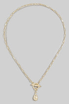 Chunky Double Layered Chain Toggle Pearl Teardrop Necklace Gold Silver