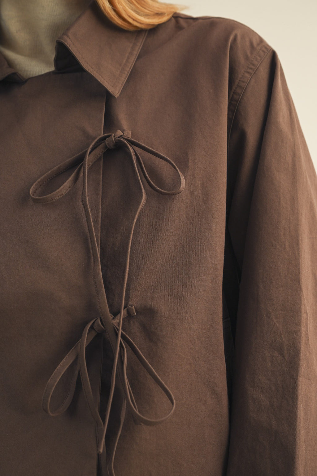 Long Sleeve Front Tie Jacket Brown