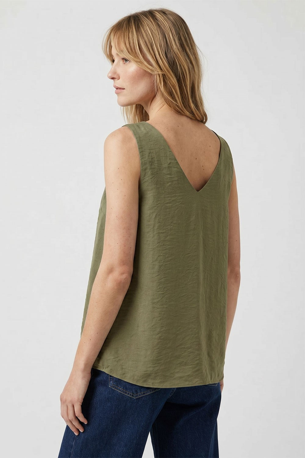 Sleeveless Studded Strap Satin Top Olive
