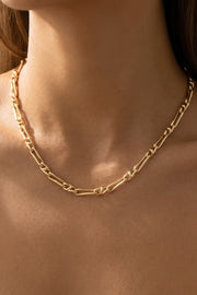 Wide Figaro Link Chain Necklace Gold