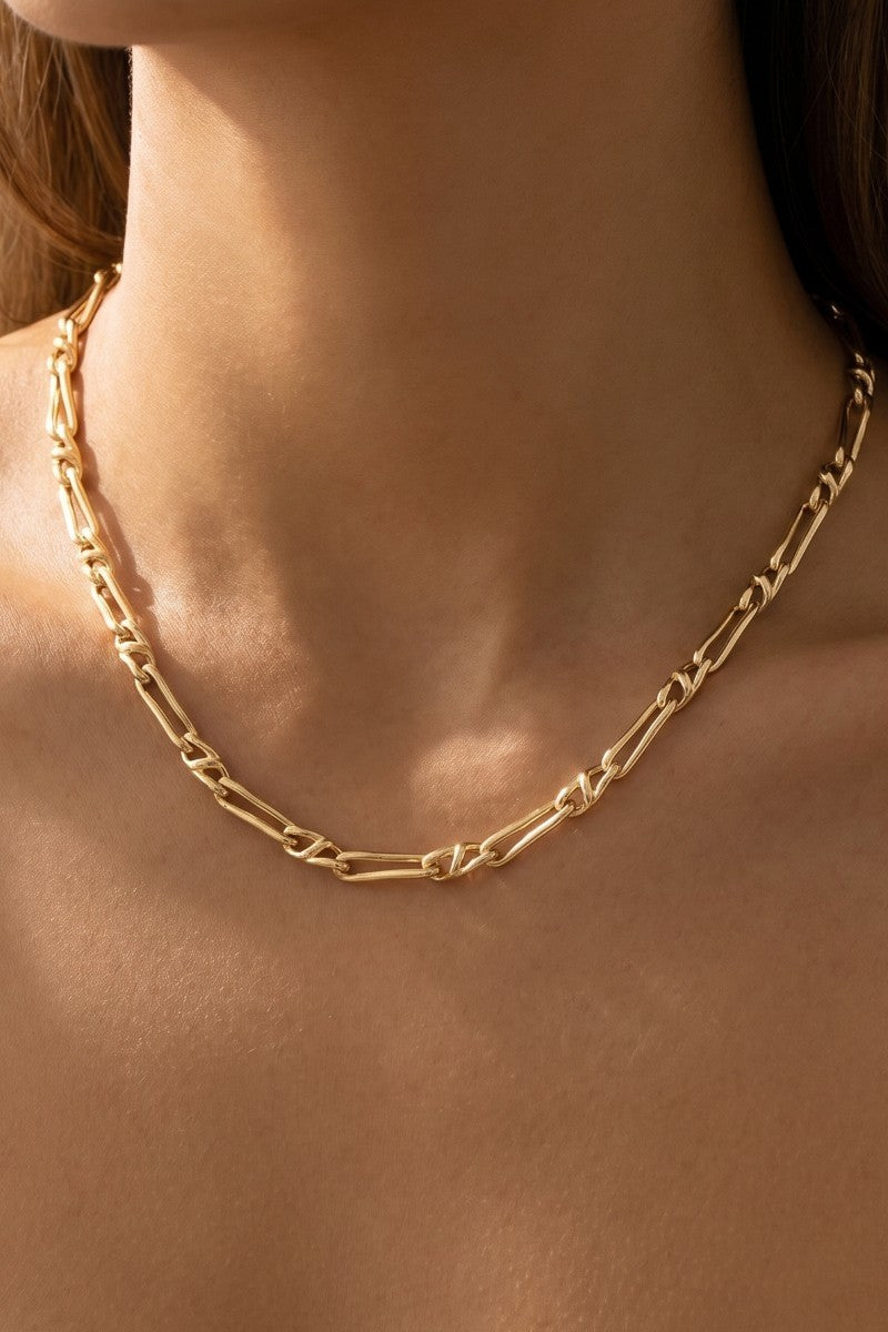 Wide Figaro Link Chain Necklace Gold