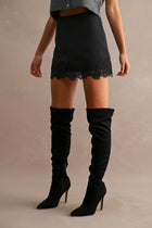 Floral Lace Trim Mini Skort Black