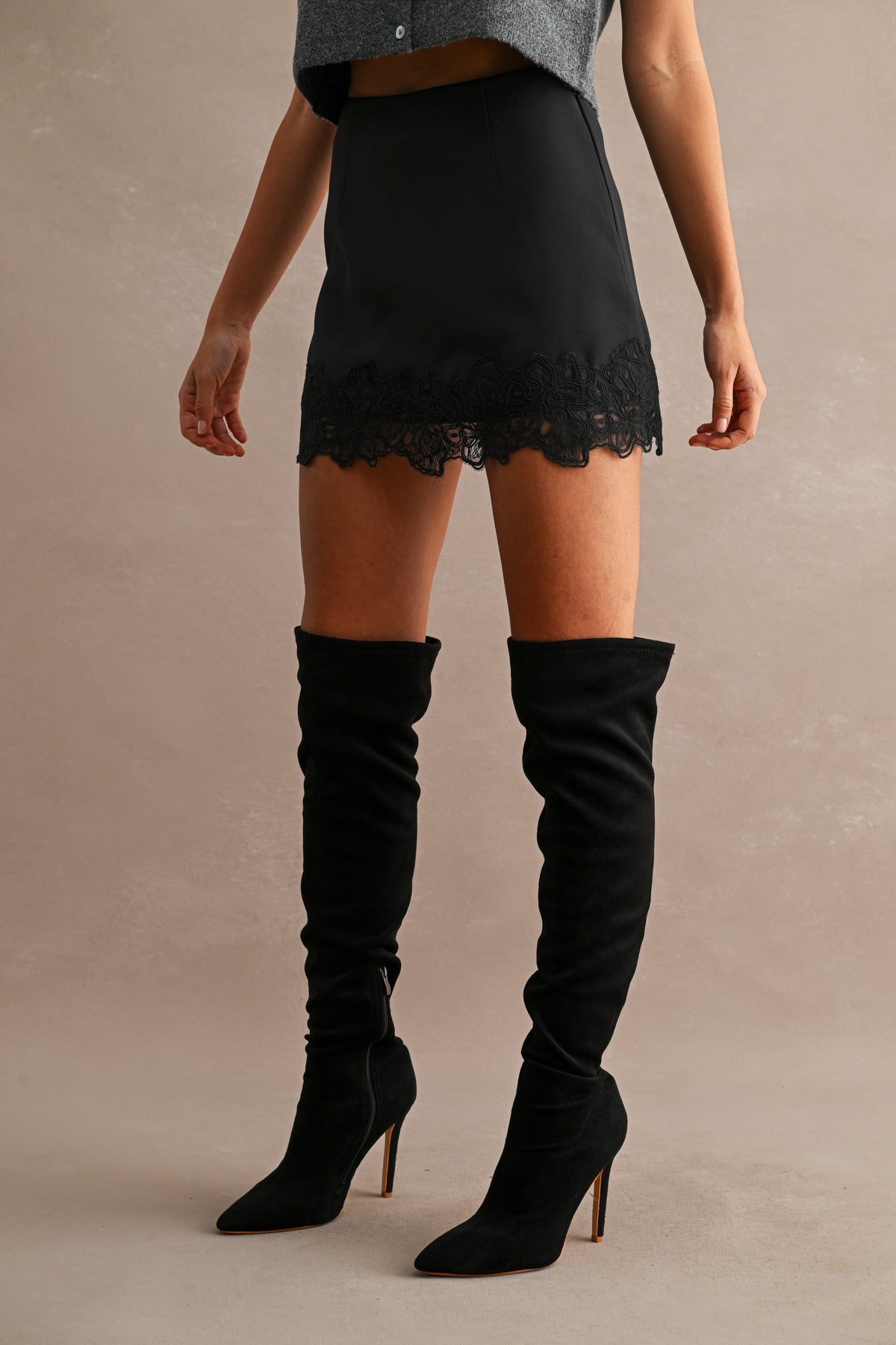 Floral Lace Trim Mini Skort Black