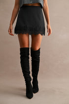 Floral Lace Trim Mini Skort Black