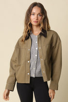 Long Sleeve Corduroy Contrast Button Down Jacket Olive