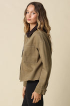 Long Sleeve Corduroy Contrast Button Down Jacket Olive