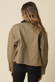 Long Sleeve Corduroy Contrast Button Down Jacket Olive