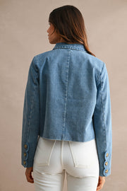 Long Sleeve Scallop Denim Jacket Medium Wash