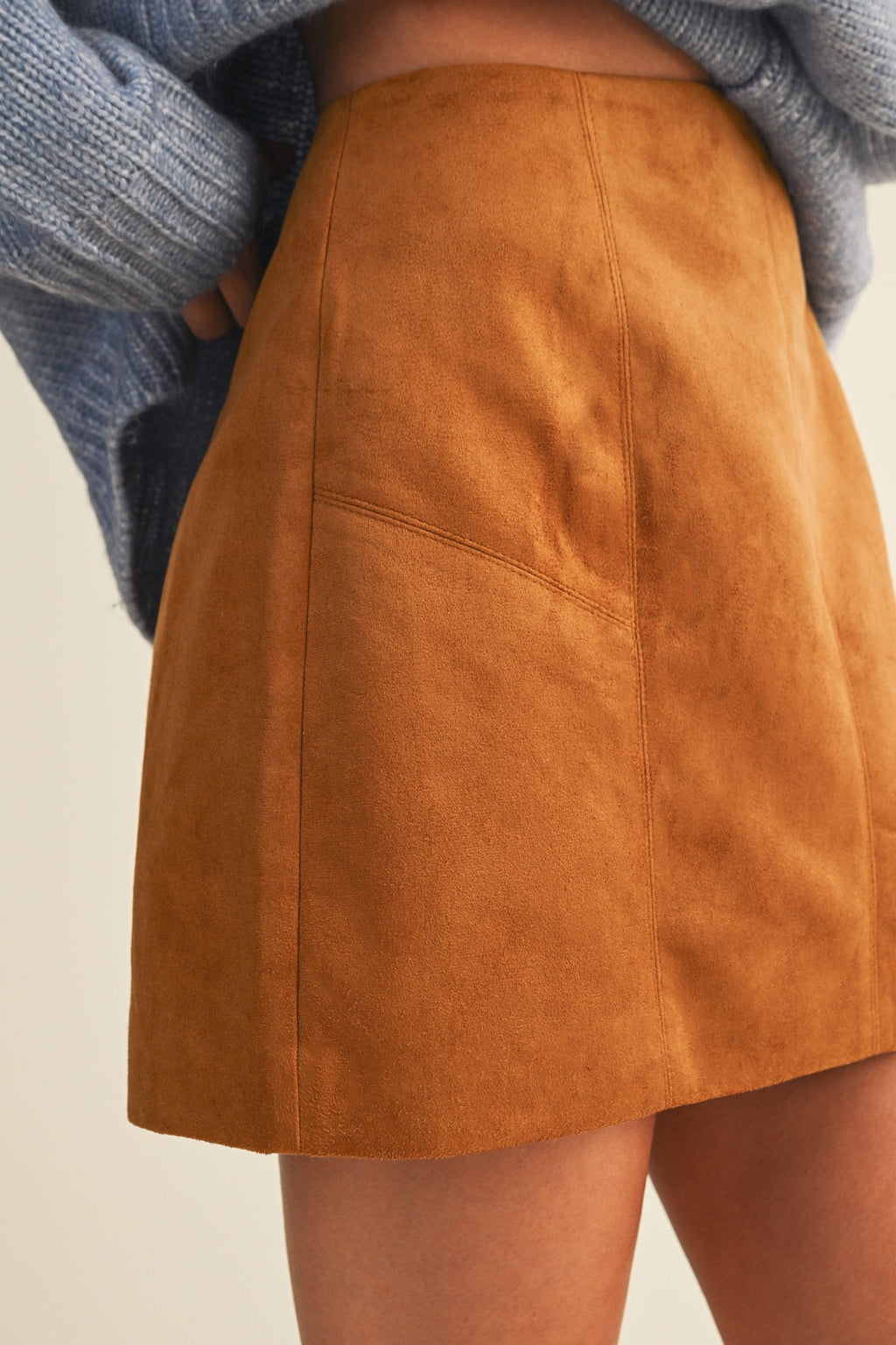 High Waist Faux Suede Mini Skirt Chestnut
