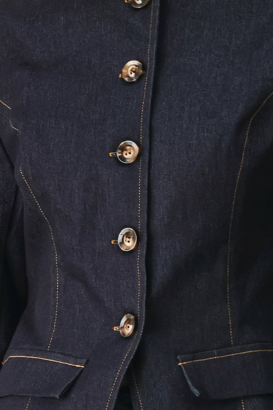 Long Sleeve Button Down Contrast Stitch Denim Jacket Dark Wash