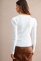 Long Sleeve Button Down Ribbed Knit Cardigan White
