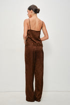 Sleeveless Lace Trim Satin Cami Top Brown