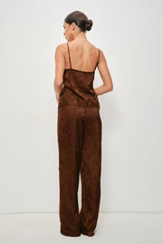 Sleeveless Lace Trim Satin Cami Top Brown