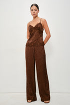 Sleeveless Lace Trim Satin Cami Top Brown