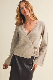 Long Sleeve Wrap Knit Top Taupe