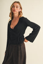 Long Sleeve Wrap Knit Top Black