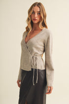Long Sleeve Wrap Knit Top Taupe