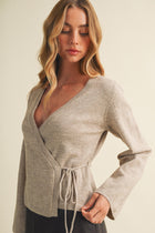 Long Sleeve Wrap Knit Top Taupe
