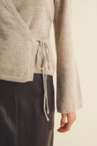 Long Sleeve Wrap Knit Top Taupe