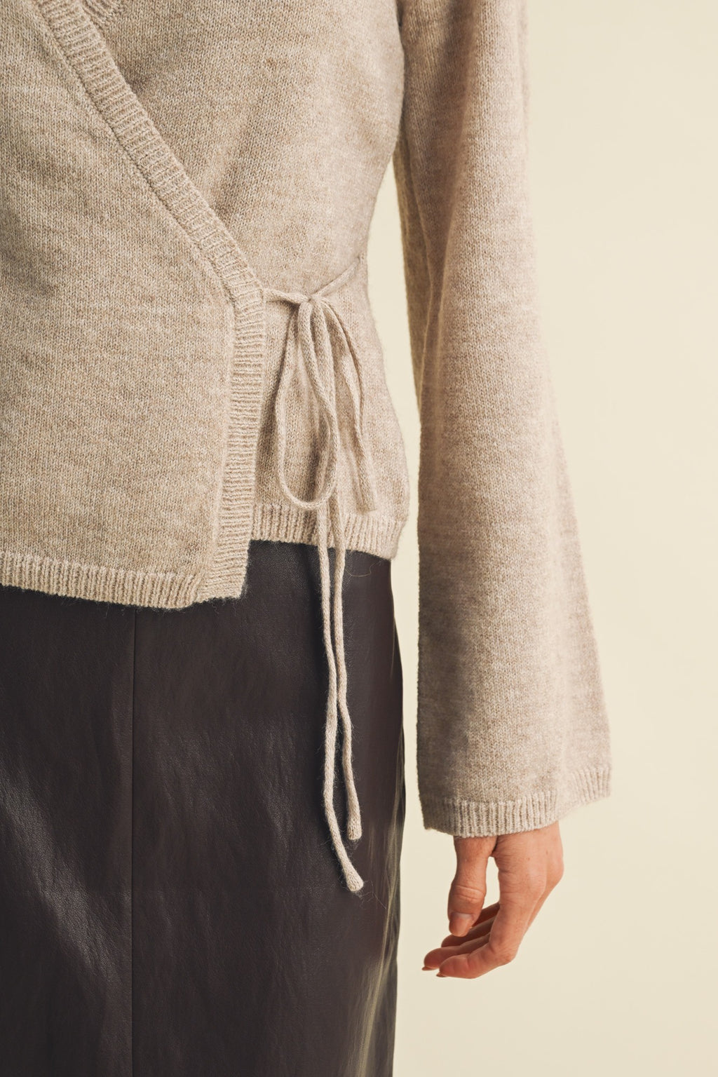 Long Sleeve Wrap Knit Top Taupe