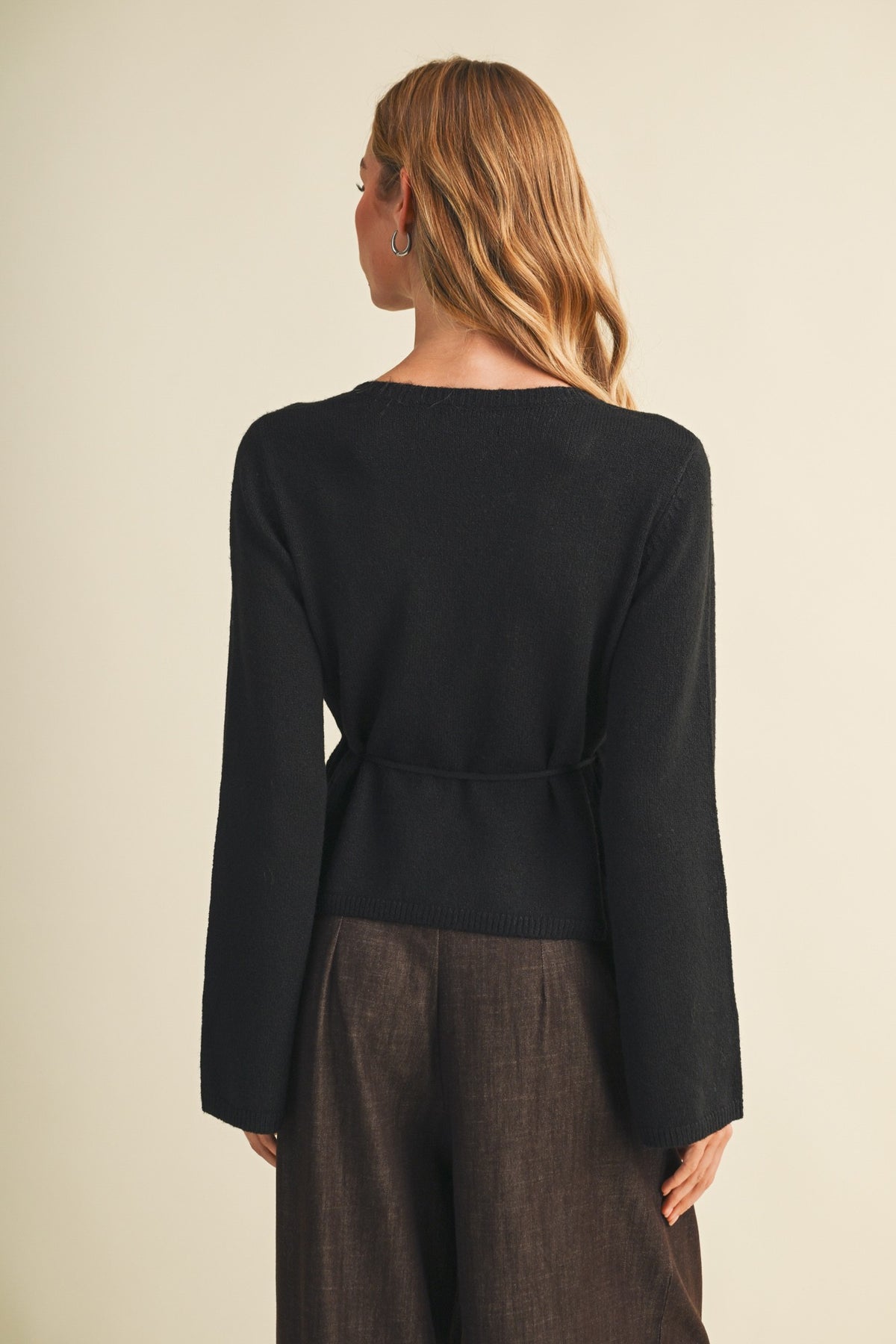 Long Sleeve Wrap Knit Top Black