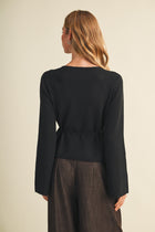Long Sleeve Wrap Knit Top Black