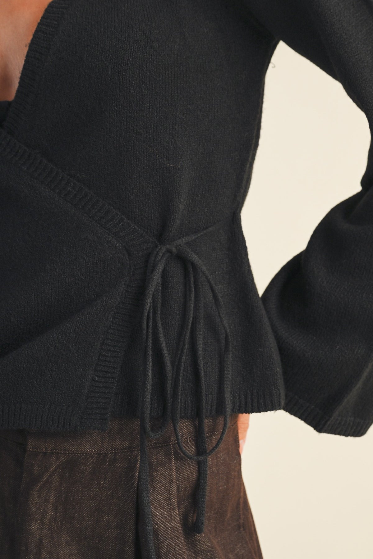 Long Sleeve Wrap Knit Top Black