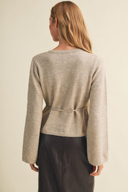 Long Sleeve Wrap Knit Top Taupe