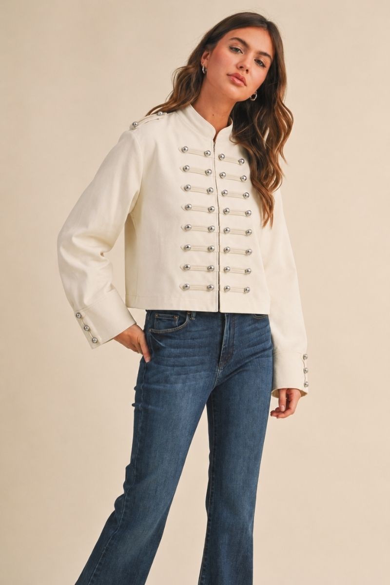 Long Sleeve 1980's Military Jacket Revival Denim Jacket Natural