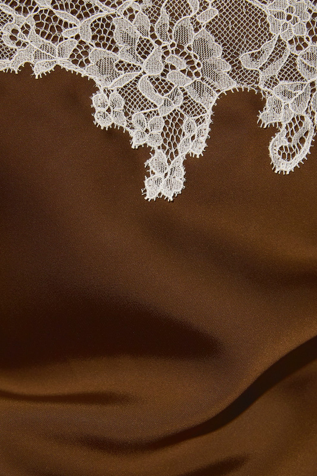 Sleeveless Elegant Lace Trim Satin Cami Top Brown