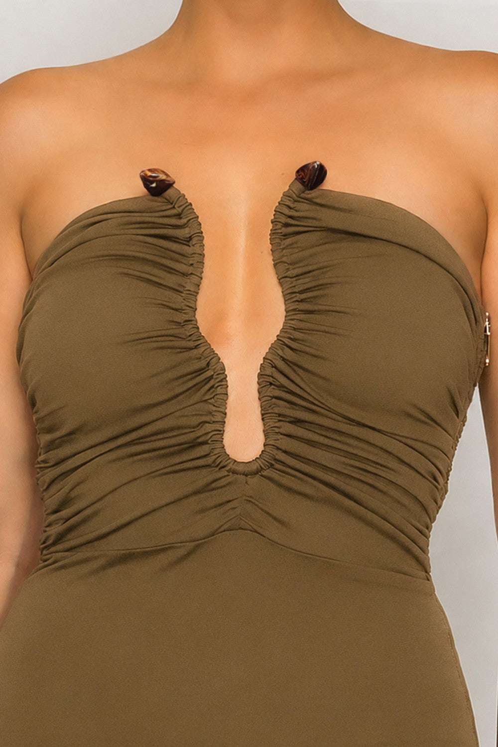 Sleeveless Ruched Midi Dress Olive