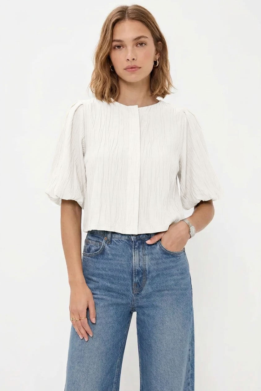 3/4 Puff Sleeve Button Down Top White