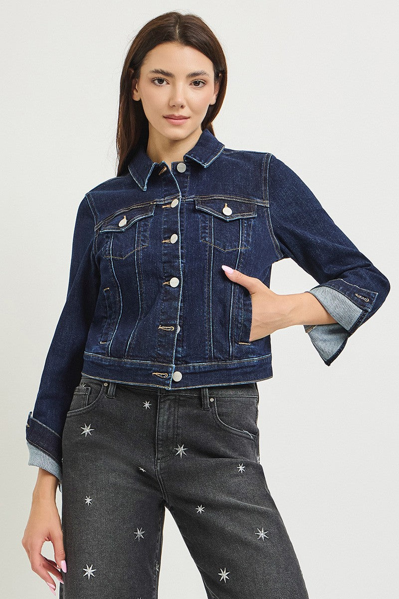 Long Sleeve Denim Jacket Dark Wash
