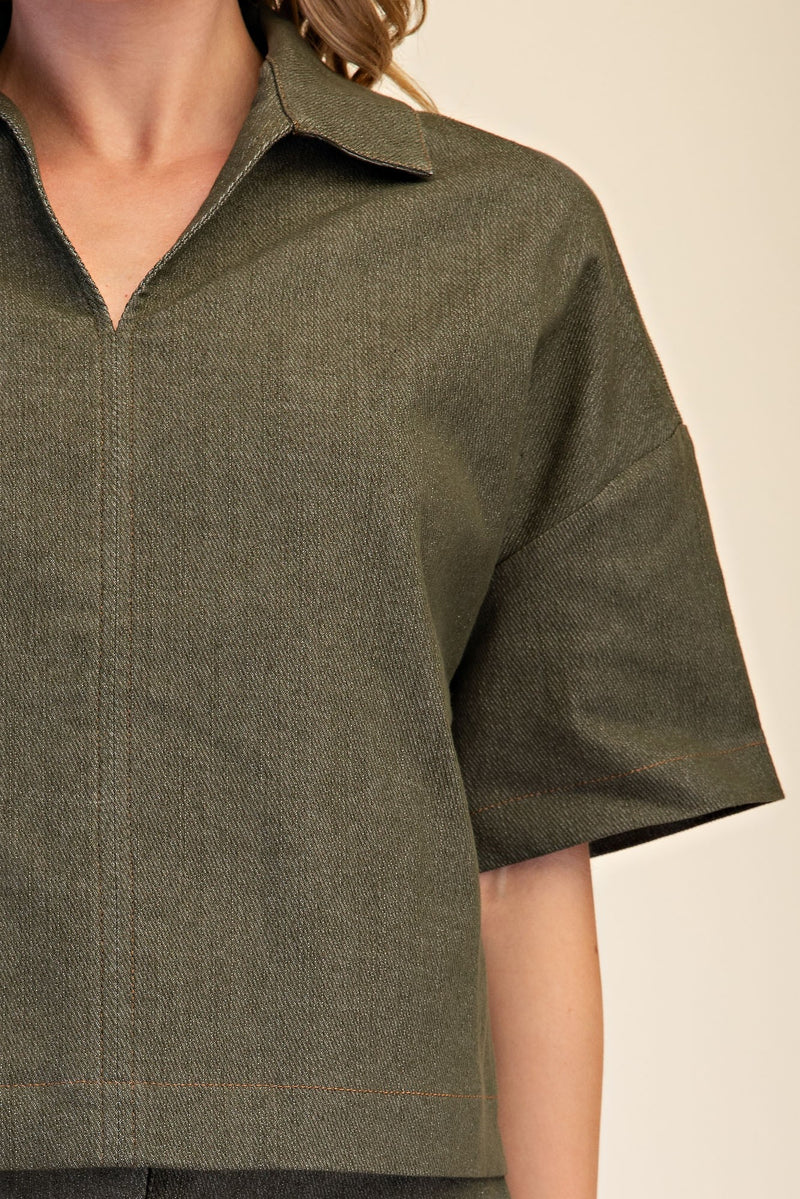Stella Short Sleeve Top And Lace Trim Skort Set Olive