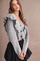 Long Sleeve Ruffle Knit Sweater Grey
