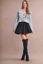 Long Sleeve Ruffle Knit Sweater Grey