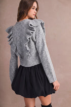 Long Sleeve Ruffle Knit Sweater Grey