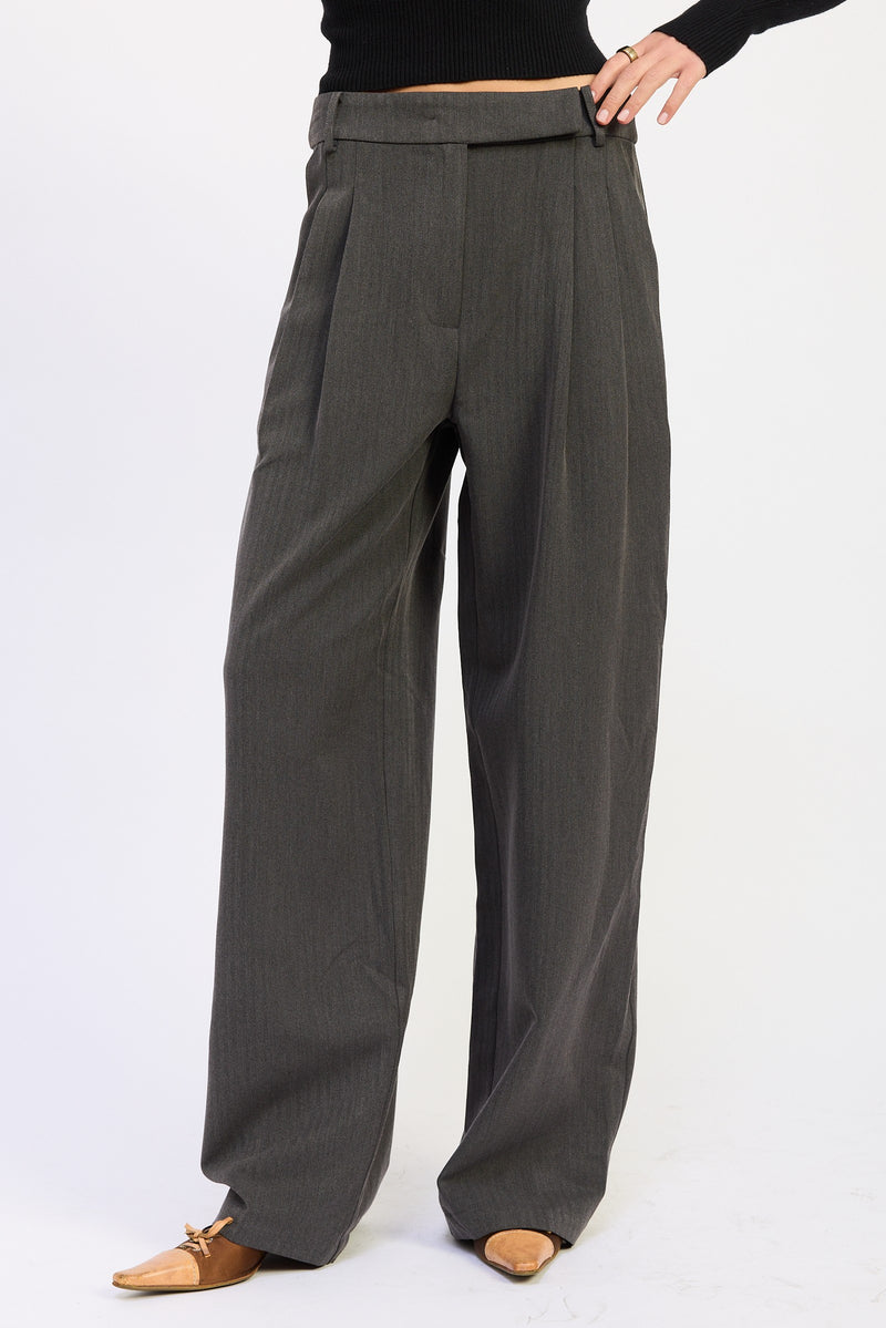 Low Rise Back Cut Out Wide Leg Pants Charcoal