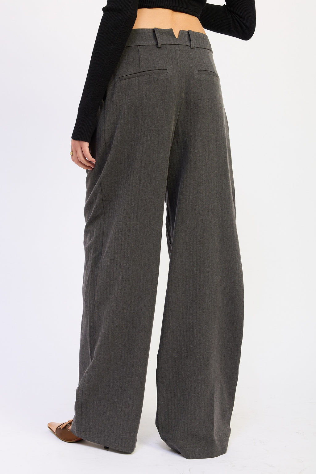 Low Rise Back Cut Out Wide Leg Pants Charcoal
